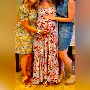 Pinkblush Light Blue Floral Mesh Sleeveless Maternity Maxi Dress